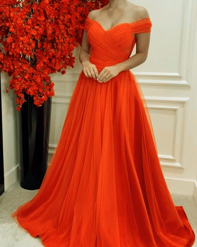 Orange Tulle Prom Dresses