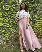 Load image into Gallery viewer, Two Piece Prom Dresses Lace Crop Satin Slit
