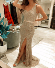 Load image into Gallery viewer, One Shoulder Lace Mermaid Split Dresses
