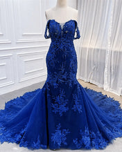 Load image into Gallery viewer, Lace Appliques Prom Dresses Mermaid Off Shoulder
