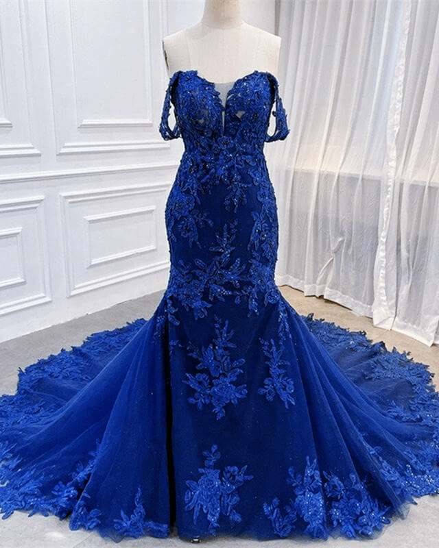 Lace Appliques Prom Dresses Mermaid Off Shoulder