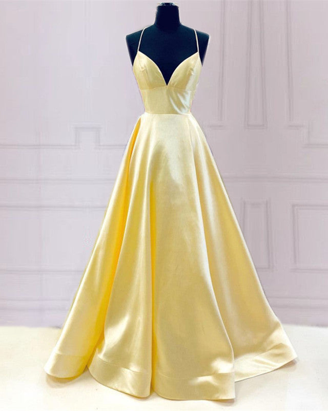 vintage yellow prom dress V Neck Open Back Satin Dresses SHEIN Clasi Curvy Plus Cascading Ruffles Hidden side pockets Size:BFF-5