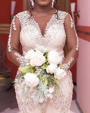 Load image into Gallery viewer, Crystal Beaded Mermaid Wedding Dress Long Sleeves
