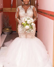 Load image into Gallery viewer, Crystal Beaded Mermaid Wedding Dress Long Sleeves-alinanova
