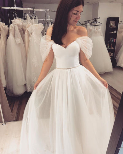 A Line Wedding Dress Tulle Off The Shoulder-alinanova