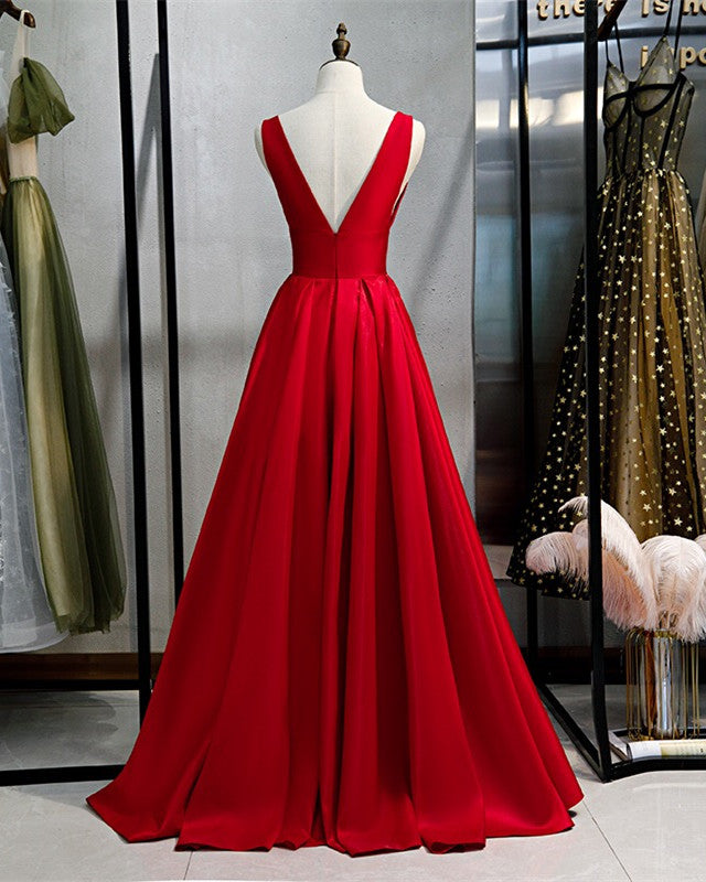 V Neck Prom Dresses Satin Floor Length V Neck Prom Dresses Satin Floor Length