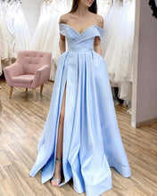 Load image into Gallery viewer, Long Split Off Shoulder Prom Dresses With Pockets
