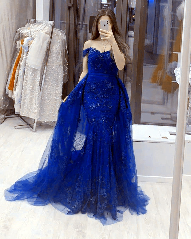 Lace Mermaid Prom Dresses Removable Skirt Lace Mermaid Prom Dresses Removable Skirt