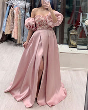 Load image into Gallery viewer, Removable Sleeves Prom Dresses Satin Split
