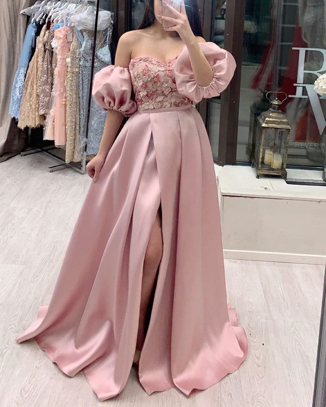 Removable Sleeves Prom Dresses Lace Flowers Sweetheart Split – alinanova