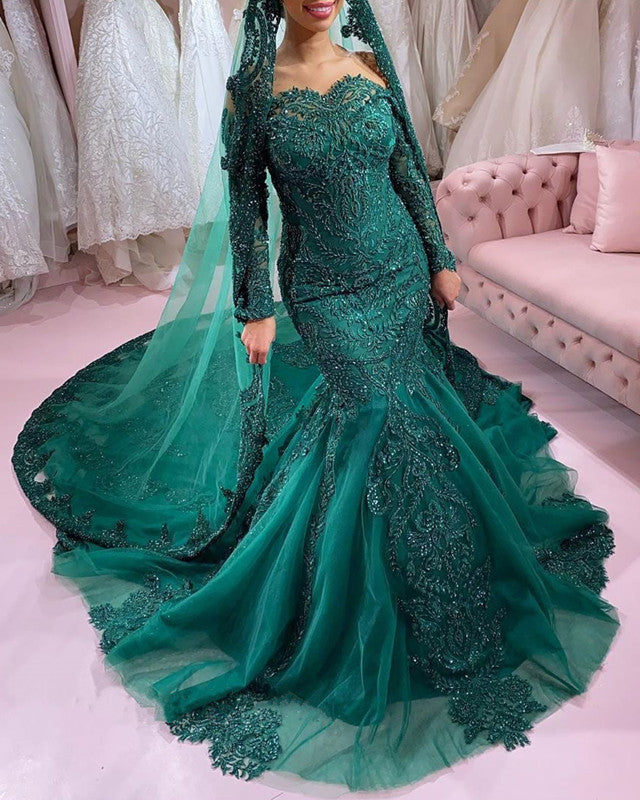 Lace Mermaid Dresses Off The Shoulder Long Sleeves
