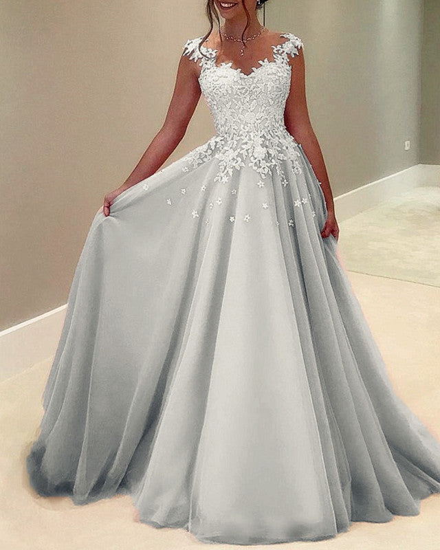 Illusion Neckline Prom Dresses Long Lace Appliques – alinanova