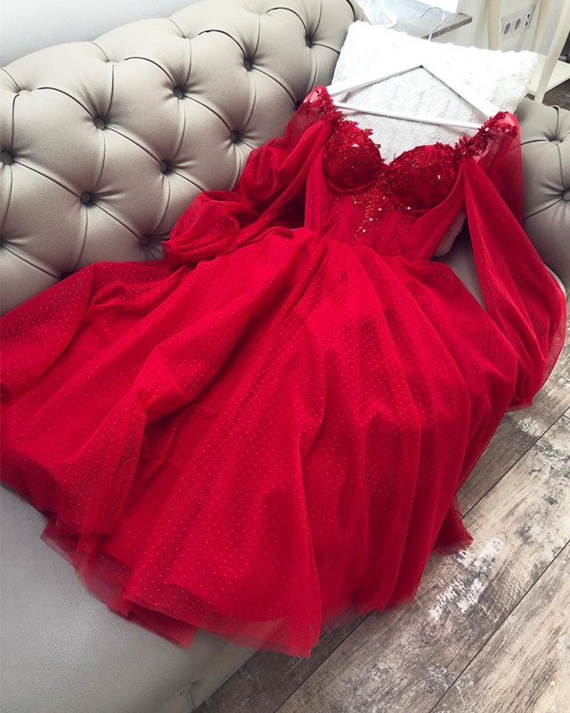 Tulle Off The Shoulder Prom Dresses with Sleeves