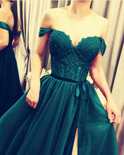 Load image into Gallery viewer, Lace Embroidery Prom Dresses Side Split Off The Shoulder
