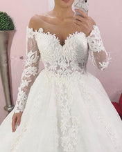Load image into Gallery viewer, Sheer Neck Wedding Dress Lace Long Sleeves
