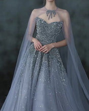 Load image into Gallery viewer, Silver Wedding Gown With Cape
