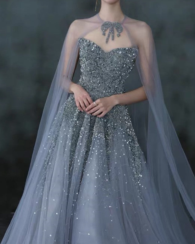 Silver Tulle Wedding Dress With Cape Silver Tulle Wedding Dress With Cape