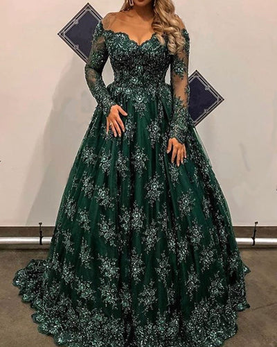 Green Lace Prom Dresses