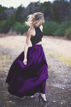 Load image into Gallery viewer, black crop top taffeta ball gowns prom dresses two pieces
