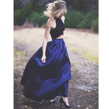 Load image into Gallery viewer, black crop top taffeta ball gowns prom dresses two pieces-alinanova
