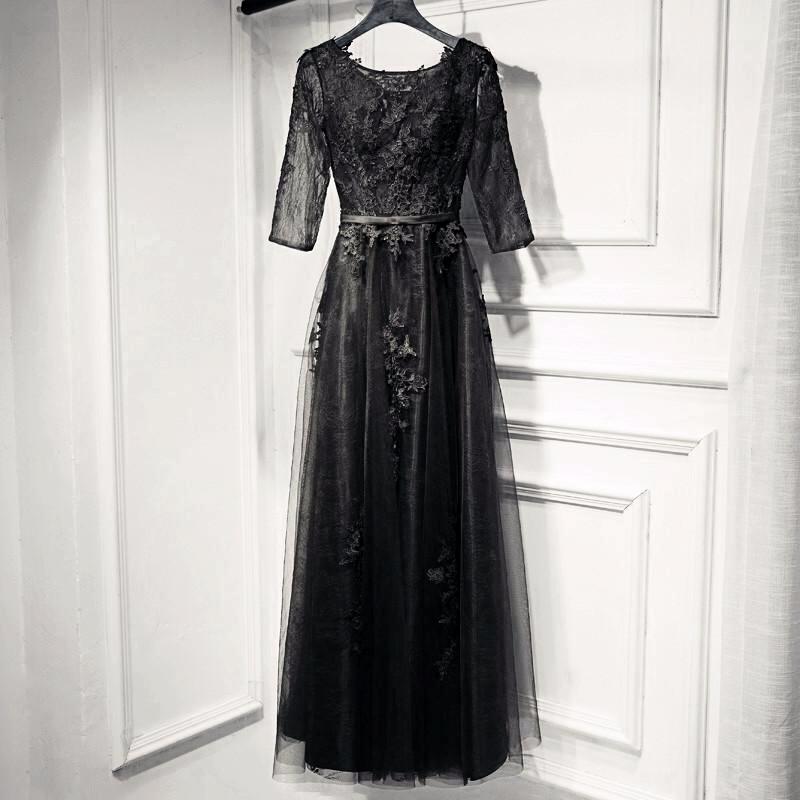Elegant Lace Appliques Tulle Navy Blue Bridesmaid Dresses With Sleeves alinanova Elegant Lace Appliques Tulle Navy Blue Bridesmaid Dresses With Sleeves alinanova