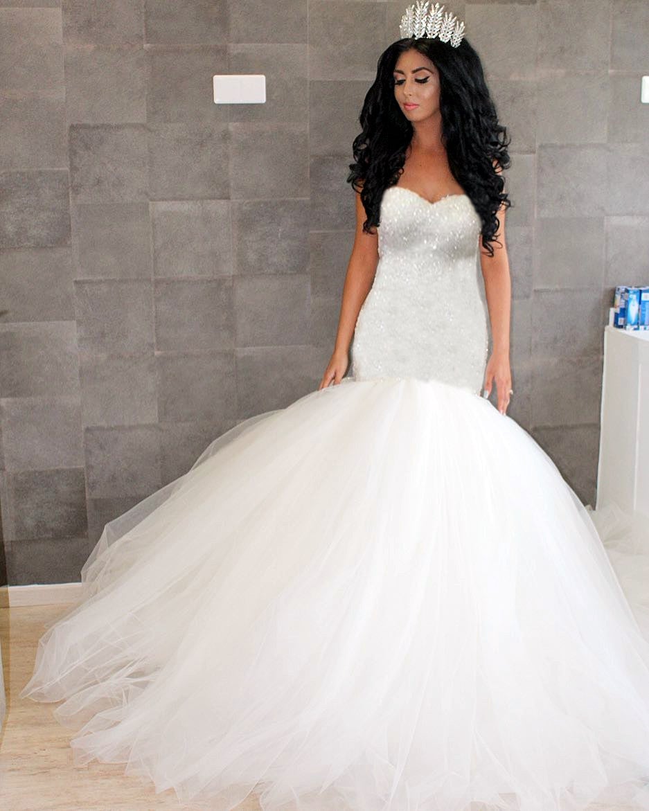 fitted lace wedding dress Mermaid Luxury Bling Bling Wedding Dresses TB1448 – TANYA BRIDAL