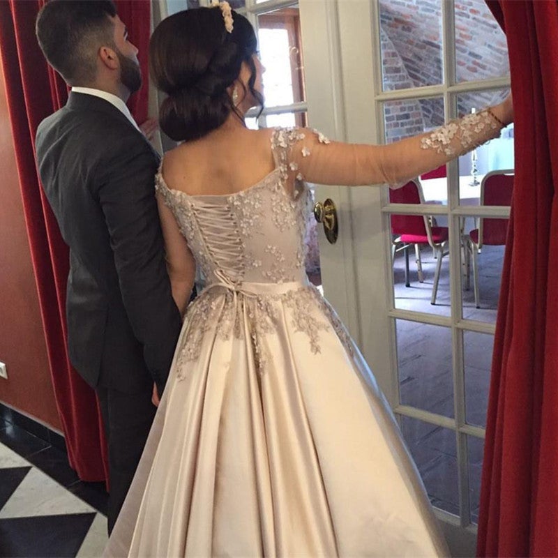 white christmas dresses Champagne Satin Maxi Dress With Long Sleeves