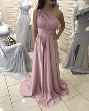 Load image into Gallery viewer, Dust Pink Bridesmaid Dresses One Shoulder
