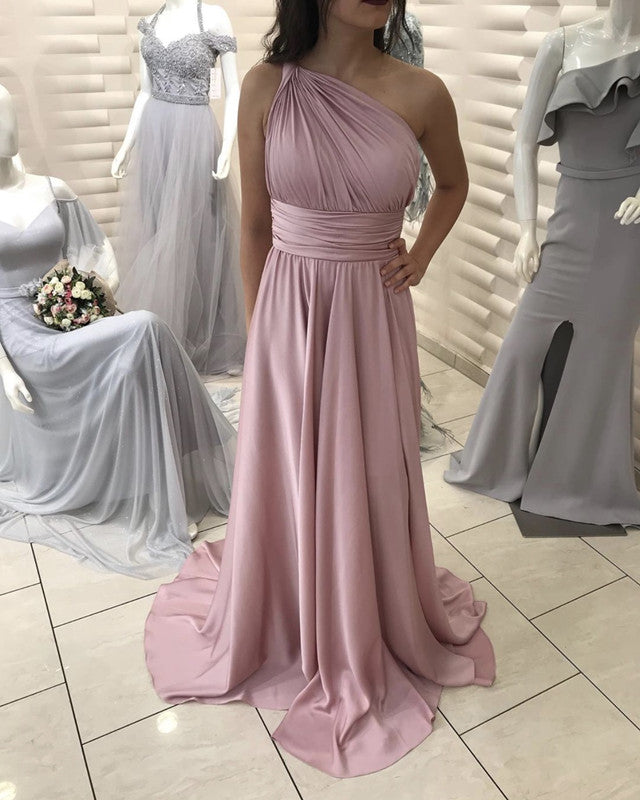 Dust Pink Bridesmaid Dresses One Shoulder