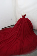Load image into Gallery viewer, Off The Shoulder Tulle Royal Train Wedding Dresses Crystal Beaded
