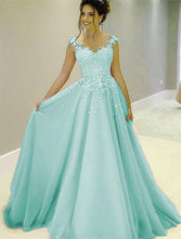 Load image into Gallery viewer, Modest Tulle Formal Dresses With Lace Cap Sleeves
