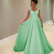Load image into Gallery viewer, Modest Tulle Formal Dresses With Lace Cap Sleeves
