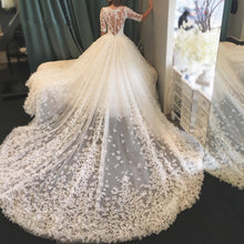 Load image into Gallery viewer, modest half sleeves lace princess wedding dresses royal train-alinanova
