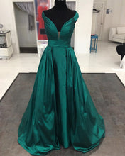 Load image into Gallery viewer, Long Taffeta V Neck Long Prom Dresses
