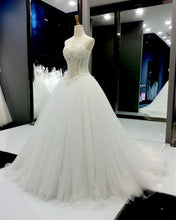 Load image into Gallery viewer, pearl beaded sweetheart see through princess wedding dresses
