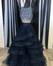 Load image into Gallery viewer, Sparkly Sequins Beaded Organza Layered Prom Dresses Two Piece
