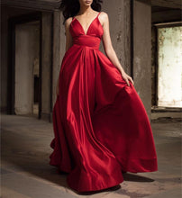 Load image into Gallery viewer, Sexy Long Satin V-neck Prom Dresses
