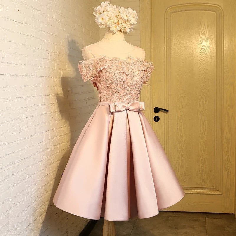 short satin off the shoulder bridesmaid dresses with lace appliques short satin off the shoulder bridesmaid dresses with lace appliques