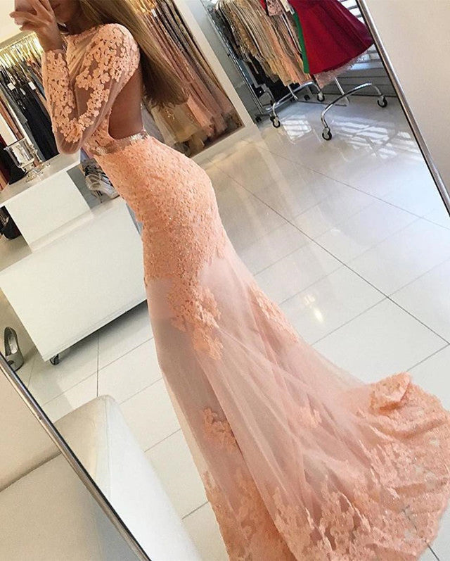 Long Sleeves Open Back Lace Mermaid Prom Dresses alinanova Long Sleeves Open Back Lace Mermaid Prom Dresses alinanova