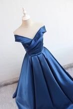 Load image into Gallery viewer, v neck off the shoulder long satin prom dresses ball gown
