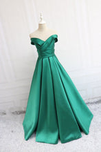 Load image into Gallery viewer, v neck off the shoulder long satin prom dresses ball gown
