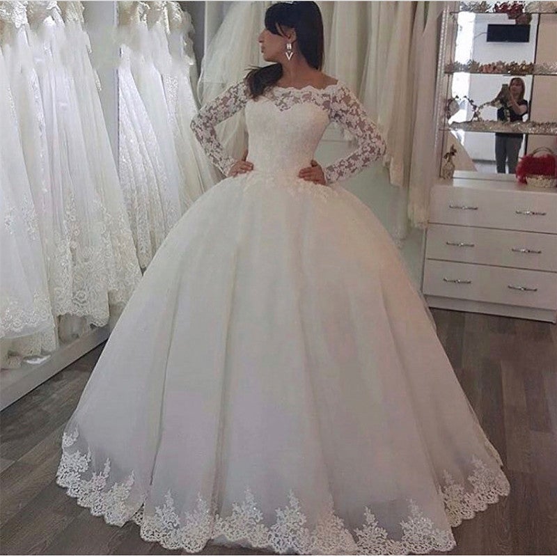 White lace long sleeves Ball Gowns Wedding Dresses Off The Shoulder White lace long sleeves Ball Gowns Wedding Dresses Off The Shoulder